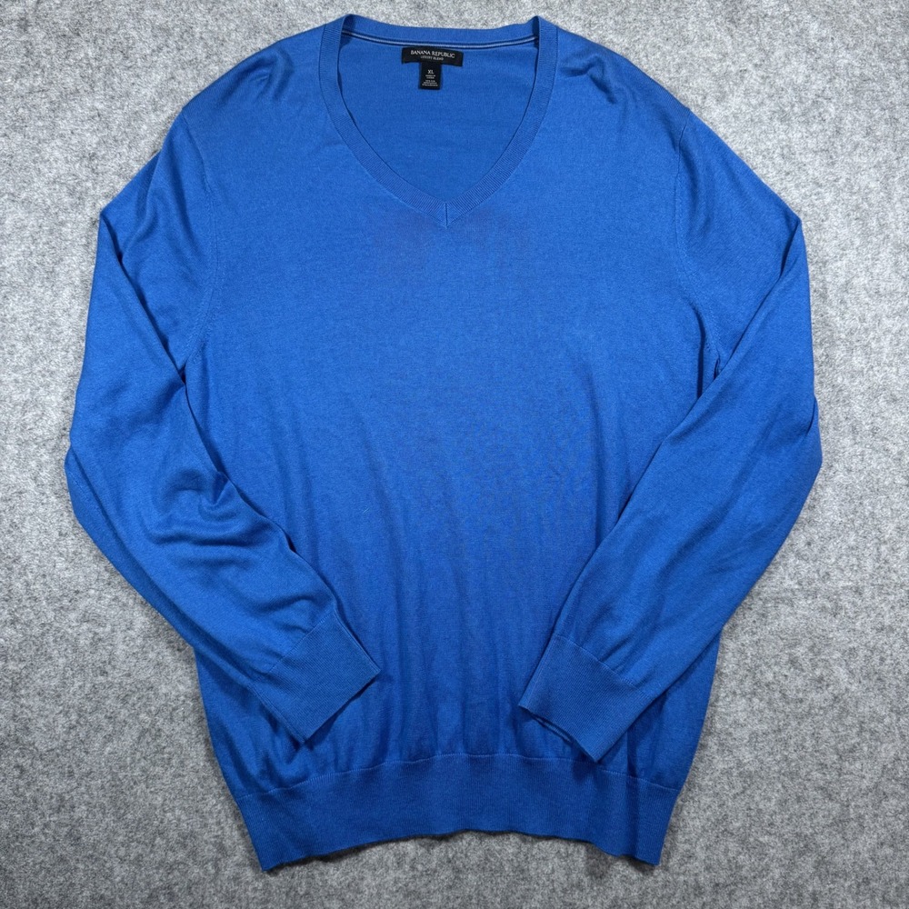 Banana Republic Luxury Blend V-Neck Sweater XL Blue Silk Cotton Cashmere